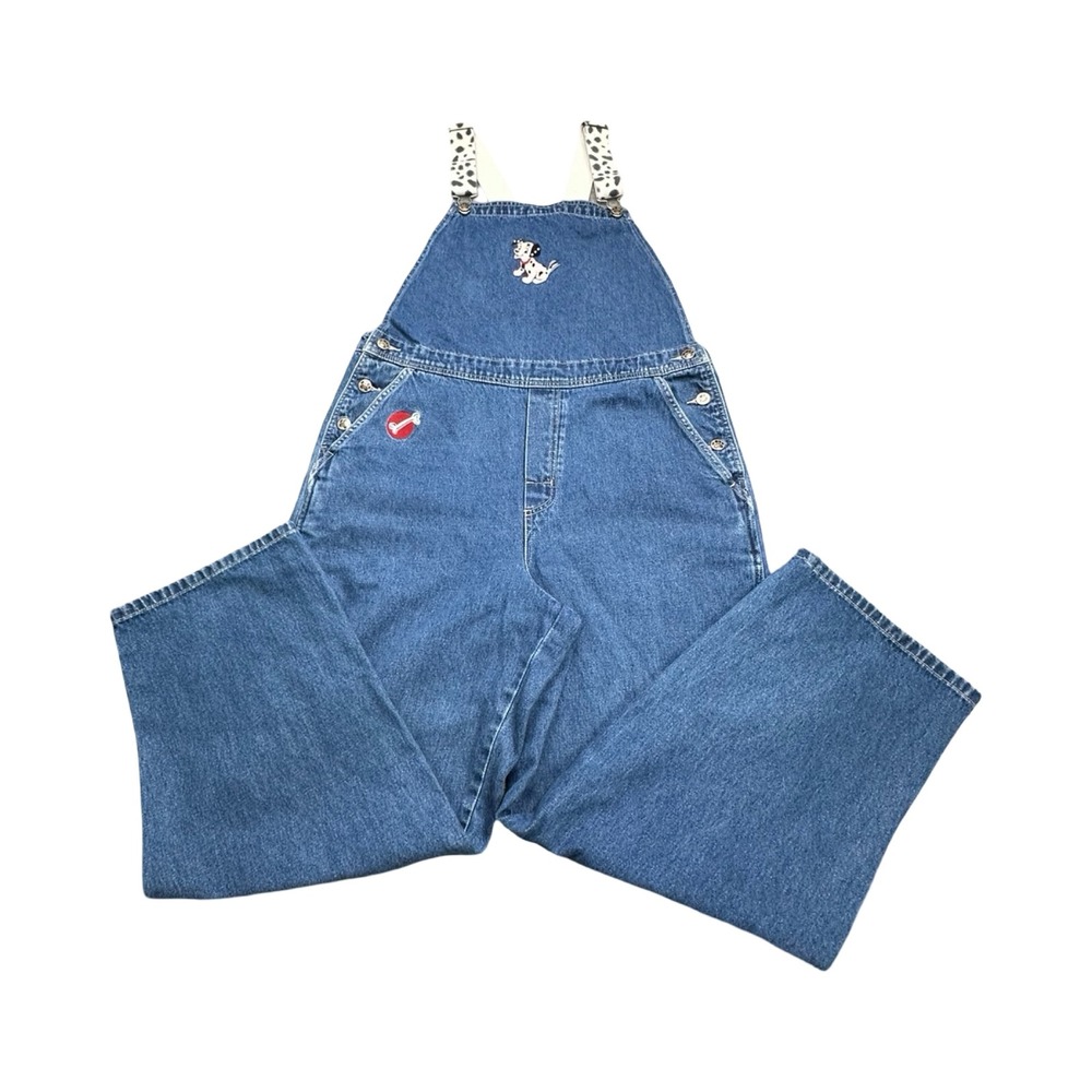 Disney Store Overalls Women L Blue 101 Dalmatians Vintage Cotton Denim Western
